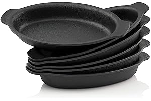 BBQ-TORO Set de poêles à servir en fonte (6 pièces) | 22,5 x 13 cm - ovale | déjà brûlé - preseasoned | poêle à griller en fonte, casserole à servir