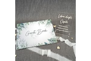 PHOTOCITY Libro degli Ospiti con Targa in plexiglass, Libro degli Ospiti con Pagine Bianche, Libro delle dediche 50 Fogli Bianchi (Guest Book foglioline, Italiano)