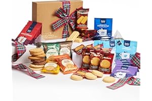 Scottish Afternoon Tea Hamper | Tartan Themed Shortbread Biscuits Gift Set | Luxury Food Hampers For Women Men | Gifts For Him Her by WALTNEYS (Royal Stewart Tartan Ribbon)
