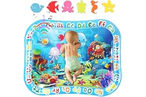 Grand Bébé Tapis Eau Deveil AUCRSOZK 95x76cm Tummy Time Tapis Jeu D'Eau Eveil pour Bébé de 3 6 9 12 Mois Sensoriel Jouets Water Mat Deveil Tapi D'Eau Gonflable pour Bébés Cadeaux (Monde de L'océan)