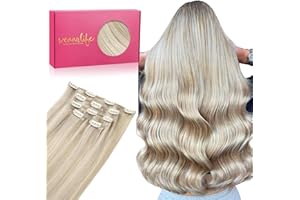 ‎WENNALIFE WENNALIFE Clip in Extensions Echthaar, 80g 5pcs 50cm Aschblond Highlights Platinblond Extensions Clip in Remy Clip in Extensions Natürliche Haarverlängerung Echthaar