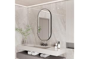 LUVODI Owalne lustro ścienne 100 x 50 cm - duże nowoczesne lustro do łazienki, przedpokoju - pionowe lub poziome z czarną ramą