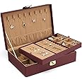 Vlando Jewelry Box 2 Layer Large Jewelry Organizer PU Leather Display Jewellery Holder with Removable Tray for Necklace Earrings Rings Bracelets, Home Decor Gift Box Packaging Red