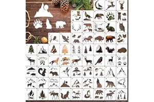 PABBYEEY 64 Stück Waldtier Schablonen Set Wiederverwendbare Malschablonen 7.6 x 7.6cm mit Tieren Bäumen Bergen und Naturmotiven DIY Schablonen für Holz Stoff Fenster Karten und Bastelprojekte