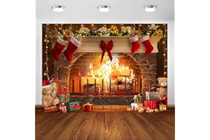 Avezano Telón de fondo de chimenea de Navidad para fotografía, chimenea de Navidad, decoración de pared de ladrillo rojo, suministros de fiesta familiar, accesorios de cabina de fotos (8 x 6 pies)