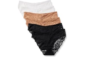 Amazon Essentials dam stretch spets bikini trosa, paket med 6, Svart/tvättad brons/vit, L
