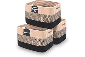 Storage Baskets Woven, Rtdep Small Storage Basket, Decorative Storage Baskets For Shelves, Cotton Rope Basket With Handle, Baby Toy Basket Organiser, Bathroom Towel Basket,Nursery Storage-3 Pack