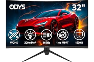 ‎ODYS Odys XP32-32 Zoll (80 cm) WQHD Curved Monitor (2.560x1.440 Pixel, 165 Hz, 1ms Reaktionszeit (MPRT), AMD FreeSync, NVIDIA G-Sync kompatibel, Blaulicht Reduktion, HDMI, Display Port)