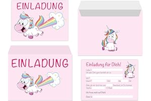 CLEVER POOL Set di 15 biglietti di invito per compleanno bambini, diversi motivi, inviti per tutte le occasioni. 15 carte/bustine unicorno (modello in lingua tedesca)