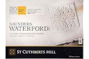 SAUNDERS WATER FORD SERIES ST CUTHBERTS MILL Saunders Waterford, Papel de acuarela para bellas artes, Prensado en frío (NO), 300gsm, Bloc pegado por los 4 lados, 16x12, Blanco, 12 hojas
