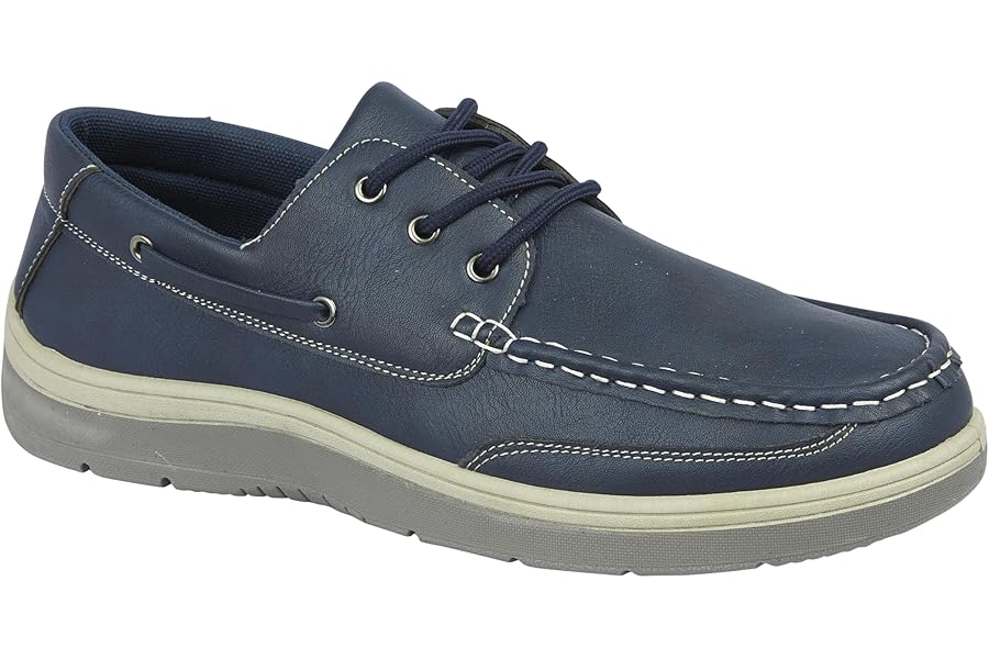 Charles Southwell Men's Wide Fit Faux Leather Touch & Close Slip On Or Lace Up Casual Lightweight Comfort Boat Deck Shoes