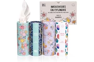SmileyWorld - Set med 4 cylindernäsdukar - 100 % bambu - Smiley World-design - kompakt storlek för bil, hem, ryggsäck, barnstol, skola - 160 totalt