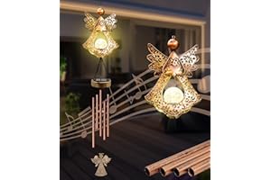 ‎YEOMOO Yeomoo Metall Windspiel Garten mit Solar Engel Deko für Draußen: Windspiele Aufhängung Gartendeko Geschenke für Frauen Mama Geburtstagsgeschenk Glockenspiele für Terrasse Balkon Flur Kupfer