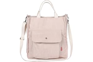 Etercycle Umhängetasche Damen, Groß Cord Tragetasche Lässige Handtasche Einkaufstasche Mode Schultertasche mit Reißverschluss und Tasche, Crossbody Tasche für Alltag, Büro, Schulausflug und Einkauf