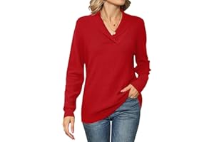 IECCP Women's V Neck Tops Long Sleeve Jumpers Solid Color Pullover Lapel Knit Sweater