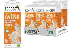 ECOCESTA MEJOR CADA DIA - Pack de 6 Unidades de 1 L de Bebida Ecológica Vegetal de Avena - Sin Azúcar Añadido - Apto para Veganos - Ideal para Tomar Sola, con Café o en Batidos