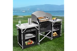 Jopassy Kuchnia kempingowa | składana szafka kempingowa z aluminiową ramą | odporny na wysokie temperatury blat roboczy | regulacja wysokości na kemping i do aktywności na świeżym powietrzu. W zestawie torba do przenoszenia