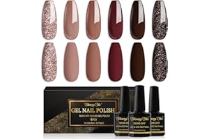 Shining She Smalti Semipermanenti per Unghie Gel UV/LED, 6 Colori Autunno Inverno Rosso Scuro Marrone Glitter Smalto Semipermanente Unghie per Principiante Nail Art,8ML