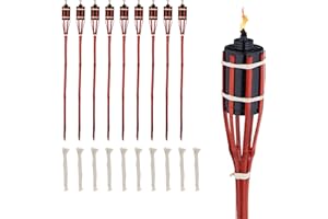 Relaxdays Set da 10 Fiaccole per Giardino, Accensione ad Olio, in bambù, con Stoppino, per Esterni, H: 90cm, Rosso