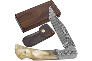 YOUSUNLONG Il miglior coltello da caccia - Coltellino tascabile con lama a goccia pieghevole - Manico in corno di toro