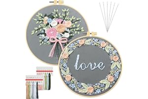 AUAUY Stickset für Anfänger, Blumenmuster Pflanzen Sticken Set Erwachsene Stickerei Set mit 2 Stück Stickrahmen, Anleitung, Farbfäden und Werkzeuge, Kreuzstich Set für DIY Kunst, Handwerk