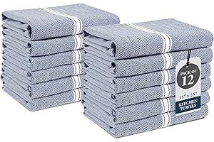 LANE LINEN Kitchen Towels Set - 100% Pure Cotton Dish Towels for Kitchen, Super Absorbent Kitchen Hand Towel, Blue Tea Towels, Soft & Durable Dish Cloths, Pack of 12 – 15”x25”, Blue Chambray