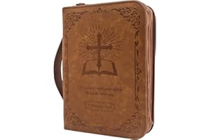 GraduatePro Bible Case Large Leather with Zip Handle for Men Women Book Bag Church Study Durable Christian Brown-Cross