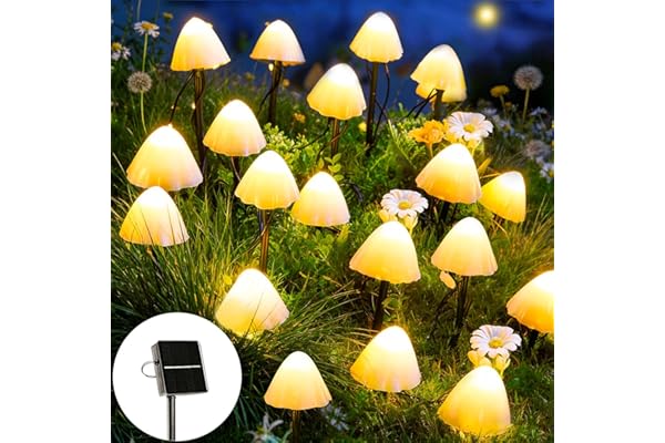 Joycome 5 m - 20 LED - Champignon - Étanche - Décoration de jardin - Pour allée - Paysage - Pelouse - Décoration d'Halloween - Blanc chaud