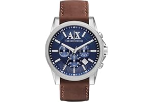 Armani Exchange Reloj Hombre, Movimiento cronógrafo de cuarzo, 45mm Caja de acero con correa de piel, AX2098, Gris