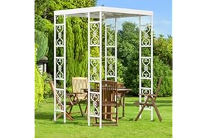 SUSIRE Garden Gazebo Trellis Arbor Climbing: 180x270cm Square Wedding Canopy with Rainproof White Metal Geometric Pergola Rose Plant Support Engagement Ceremony Background Stand Decor for Outdoor