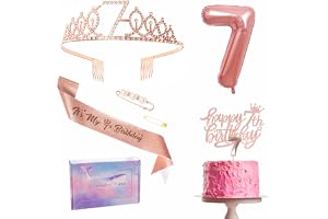 7:e födelsedagen dekorationsset roséguld 7:e födelsedagen skärp och tiara festkrona, tårttopp och ljus, folie 7 sifferballong