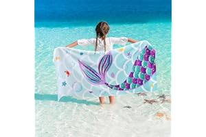 ‎WERNNSAI WERNNSAI Meerjungfrau Strandtuch für Kinder, 76 X 150 cm Sandfrei Handtücher Für Mädchen, Kinder Schnell Trocknend Badetuch,Ultra Saugfähig Superweich Stranddecke Pool Reisen Schwimmen Badetuch