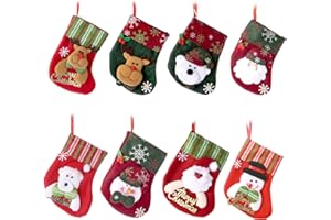 TAEKOOKI 8 Stück Weihnachtsstrumpf, Nikolausstrumpf Set, Nikolausstiefel zum Befüllen, Weihnachtsdeko Treat Bags, Hängende Strümpfe für Weihnachtsdeko, 8 Stile, Rot