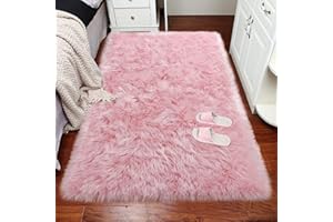 Aufell Artificial Alfombra,Piel de Imitación Felpa Mullidas Alfombra de Antideslizante para el Dormitorio de la Sala Alfombras de Sofá Rosa 27.5 x 53.1 Inch