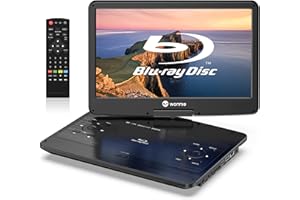 WONNIE Tragbarer Blu-Ray-DVD-Player mit 35.8 cm (14.1 Zoll), 1080P HD-Schwenkbildschirm, 4 Stunden wiederaufladbarer Akku, unterstützt HDMI-Ausgang, Dolby-Audio, letzter Speicher, USB/SD-Karte, AV in