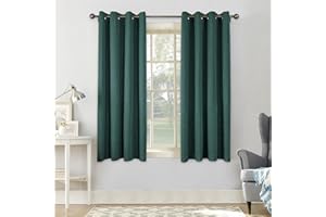 ‎CUCRAF CUCRAF 100% Verdunkelungsvorhang mit Öse, Wärmeisolierende Vorhänge in Leinenoptik, Geräuschdämpfende Vorhänge für Wohnzimmer Kinderzimmer, H175 x B140 cm, Waldgrün, 2er Set