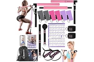 GOOCRUN Ensemble de Barres de Pilates et de Bandes de résistance avec poignées, Salle de Sport Portable à Domicile – Livré avec des Affiches et des vidéos de Fitness