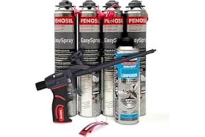 Schiuma Proiettabile di Poliuretano + Pistola Professionale + Pulitore di Schiuma Fresca - Portachiavi Bricolemar in Regalo (Pistola + 4 Schiuma + 1 Detergente)