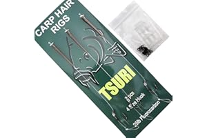 TSURI Bas de Ligne Pêche Carpe en Fluorocarbone - Hameçon Taille 4 - Montage Complet avec Matériel Bouillette et Plomb