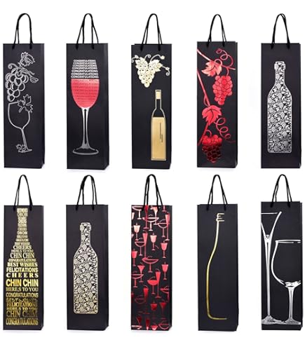 THE TWIDDLERS - 6 Christmas Wine Bags With Strong Rope Handles In Assorted Festive Christmas Designs, Gift Bottle Bags, 1 Of Each Design, Bottle Bag - 35cm X 13cm