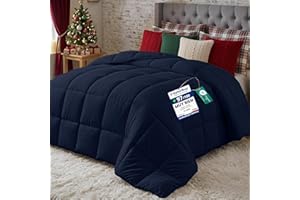 Utopia Bedding Edredón de Fibra 155x220 cm, Fibra Hueca siliconada, 370 gr/m² (Azul Marino, Cama 80/90-155 x 220 cm)