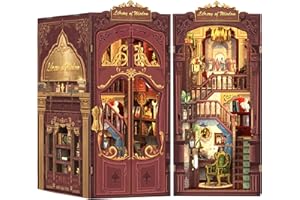 Fsolis DIY Book Nook, Casa delle bambole Mini Casa con Mobili in Legno e Luci a LED, Libro Angolo Mensola Inserto, Book Nook Adulto Costruzione(Library of Wisdom)