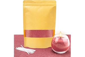 ALLAVA Kerzensand mit Docht, Kerzensand 400g mit 20 Docht 10cm, Perlenkerzen mit 20 Kerzendocht ohne Basis, Kerzen Sand, Pearled Candle, Wachsgranulat für Wachskerze Selber Machen (Bohnenpaste rot)