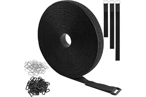 DIHOOM 10M Velcro Cable Straps, Velcro Cable Ties with 50 Buckles Free Cut Length Releasable Hook and Loop Straps Black Cable Tidy Wire Management Fastening (CS001)