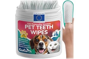 EcoEarth Premium-Zahnreinigungstücher für Hunde und Katzen – 50 Stück – Fingerpads zur Zahnpflege für Haustiere für frischen Atem und Mundhygiene