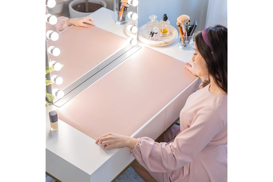 Makeup Mat for Vanity Top Protector, Cover Work Table Waterproof, Oilproof Dustproof Smooth and Soft, Pink 31.5" x 15.7" from NemoHome
