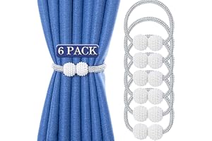 JOYJULY Magnetic Curtain Tiebacks (6 Pack),Modern Pearl Curtain Drapes Clips Rope Holdbacks Curtain Holder Buckles,Weave Rope Drape Tie Backs For Home Office Decorative (Silver Grey)