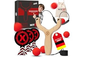 ‎HITX HITX® Steinschleuder Kinder mit 6 weichen Bällen & 3 Zielen aus Pappe | Zwille Kinder einfach zu bedienen | Slingshot Schleuder Kinder Komplettset mit Ersatzgummi für Schleuder | Kidz Zwille