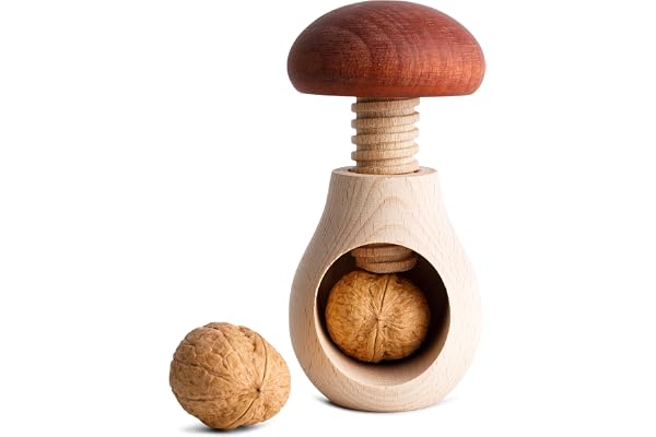Creative Home Trä-Nötknäppare | Svampformad | 10 x 6 cm | Naturligt Bokträ
