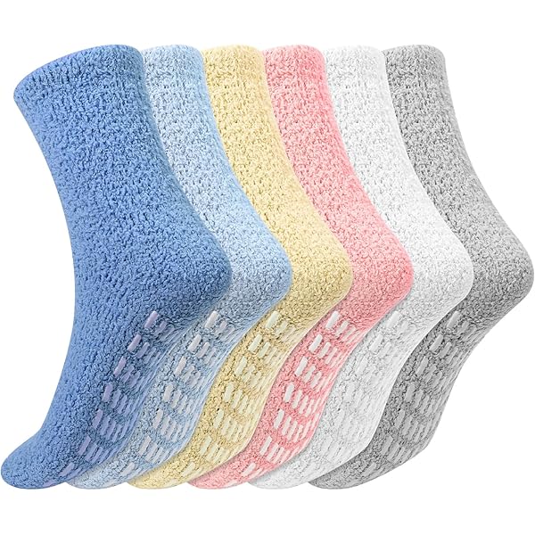 Cozy Fuzzy Socks For Women Hospital Socks With Grips For Women Non Slip Socks Slipper Socks Sleep Fluffy Socks/Rainbow Color Size: 6-10/5 Pairs On - View #8